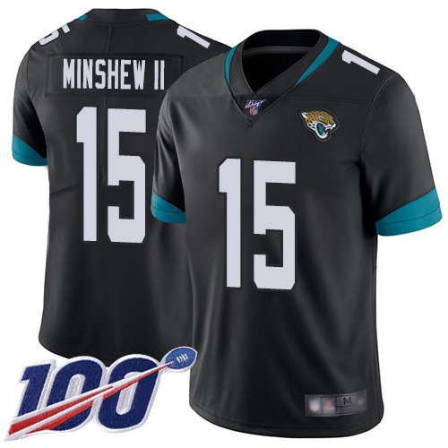 Jacksonville Jaguars #15 Gardner Minshew II Black Team Color Youth Stitched 100th Season Vapor Limited Jersey Youth