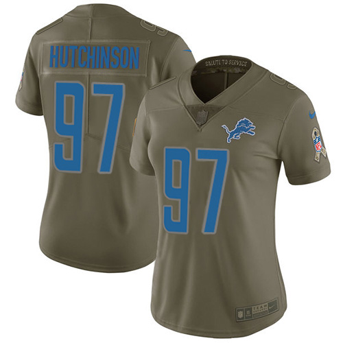 Lions #97 Aidan Hutchinson Olive Women's Stitched Limited 2017 Salute To Service Jersey