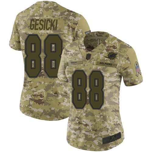 Dolphins #88 Mike Gesicki Camo Women's Stitched Limited 2018 Salute To Service Jersey