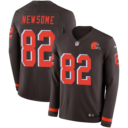 Cleveland Browns #82 Ozzie Newsome Brown Team Color Men's Stitched Limited Therma Long Sleeve Jersey Men's