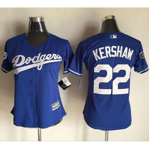 Los Angeles Dodgers #22 Clayton Kershaw Blue Alternate 2018 World Series Women's Stitched Jersey Womens