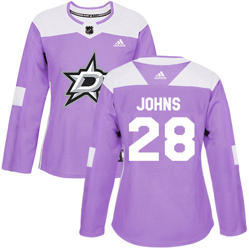 Adidas Dallas Stars #28 Stephen Johns Purple Authentic Fights Cancer Women's Stitched Jersey Womens