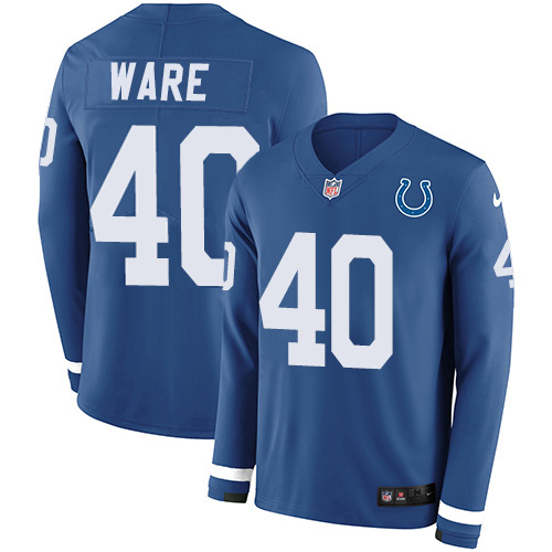 Indianapolis Colts #40 Spencer Ware Royal Blue Team Color Men's Stitched Limited Therma Long Sleeve Jersey Men's
