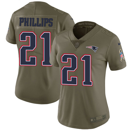 New England Patriots #21 Adrian Phillips Olive Women's Stitched Limited 2017 Salute To Service Jersey Womens
