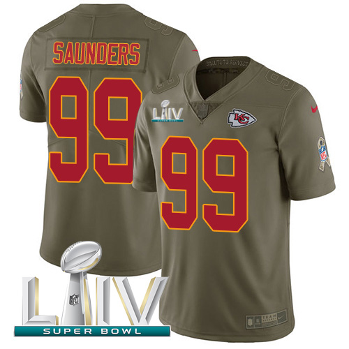 Kansas City Chiefs #99 Khalen Saunders Olive Super Bowl LIV 2020 Men's Stitched Limited 2017 Salute To Service Jersey Men's