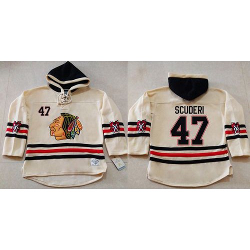 Chicago Blackhawks #47 Rob Scuderi Cream Heavyweight Pullover Hoodie Stitched Jersey Men's