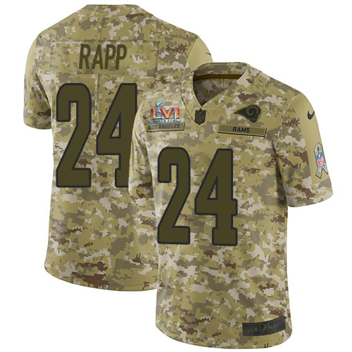Los Angeles Rams #24 Taylor Rapp Camo Super Bowl LVI Patch Men's Stitched Limited 2018 Salute To Service Jersey Men's