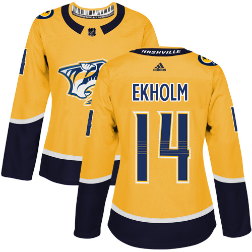Adidas Nashville Predators #14 Mattias Ekholm Yellow Home Authentic Women's Stitched Jersey Womens
