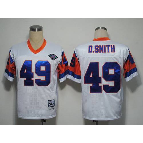 Mitchel and Ness Denver Broncos #49 Dennis Smith White With 75 Anniversary Patch Stitched Throwback Jersey Men's