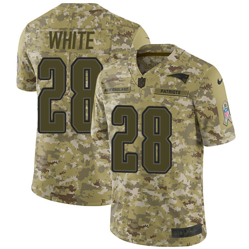 New England Patriots #28 James White Camo Youth Stitched Limited 2018 Salute to Service Jersey Youth