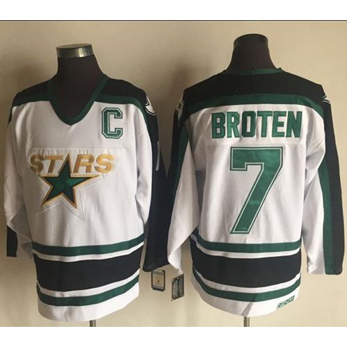 Dallas Stars #7 Neal Broten White CCM Throwback Stitched Jersey Men's