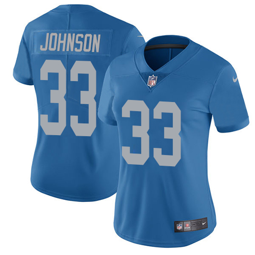 Detroit Lions #33 Kerryon Johnson Blue Throwback Women's Stitched Vapor Untouchable Limited Jersey Womens