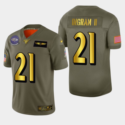 Baltimore Baltimore Ravens #21 Mark Ingram II Men's Olive Gold 2019 Salute to Service Limited 100 Jersey Men's