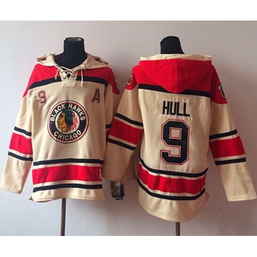 Chicago Blackhawks #9 Bobby Hull Cream Sawyer Hooded Sweatshirt Stitched Jersey Men's