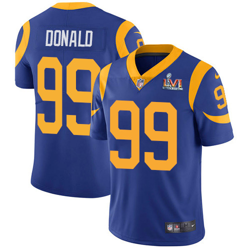 Rams #99 Aaron Donald Royal Blue Alternate Super Bowl LVI Patch Youth Stitched Vapor Untouchable Limited Jersey
