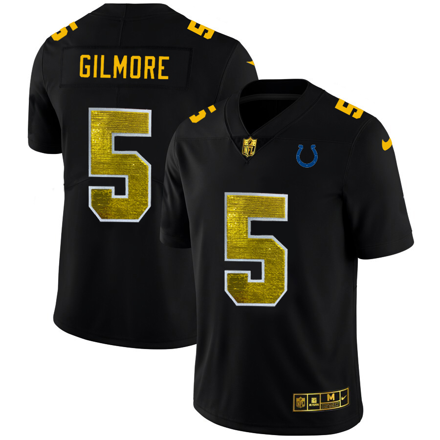 Indianapolis Colts #5 Stephon Gilmore Men's Black Golden Sequin Vapor Limited Jersey