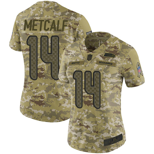 Seahawks #14 D.K. Metcalf Camo Women's Stitched Limited 2018 Salute To Service Jersey