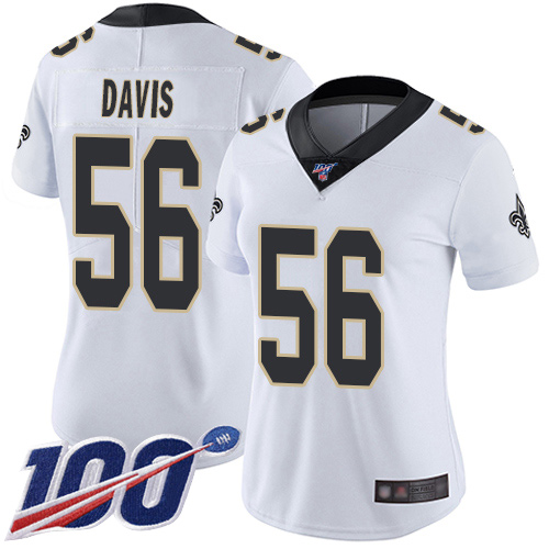 New Orleans Saints #56 DeMario Davis White Women's Stitched 100th Season Vapor Limited Jersey Womens