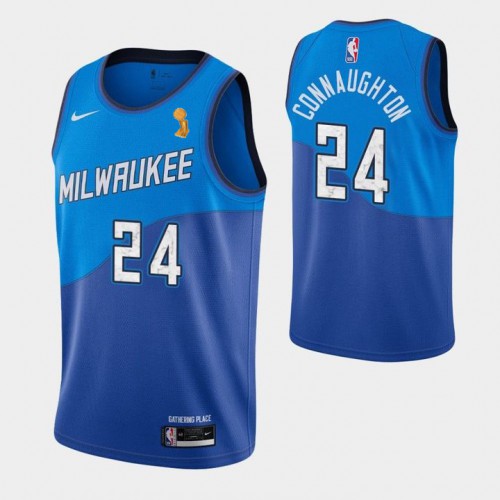 Milwaukee Bucks #24 Pat Connaughton 2021 Finals Champions City Edition Jersey Blue Mens
