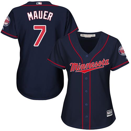 Minnesota Twins #7 Joe Mauer Navy Blue Alternate Women's Stitched Jersey Womens