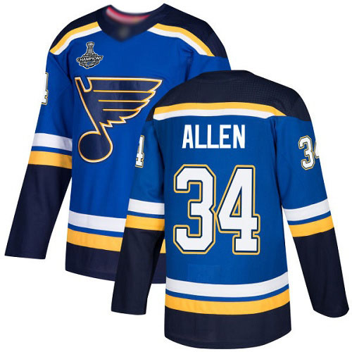 Adidas St. Louis Blues #34 Jake Allen Blue Home Authentic Stanley Cup Champions Stitched Jersey Men's
