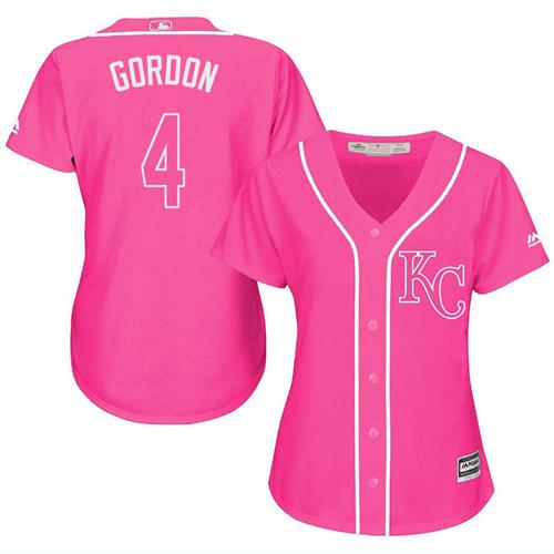 Kansas City Royals #4 Alex Gordon Pink Fashion Women's Stitched Jersey Womens