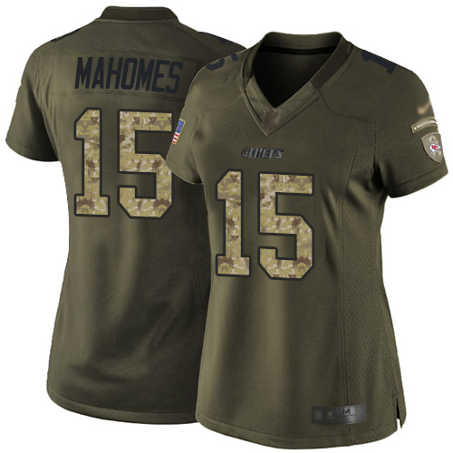 Chiefs #15 Patrick Mahomes Green Women's Stitched Limited 2015 Salute To Service Jersey