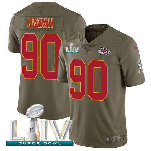 Kansas City Chiefs #90 Emmanuel Ogbah Olive Super Bowl LIV 2020 Youth Stitched Limited 2017 Salute To Service Jersey Youth