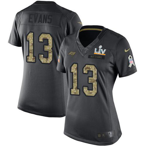 Buccaneers #13 Mike Evans Black Women's Super Bowl LV Bound Stitched Limited 2016 Salute To Service Jersey
