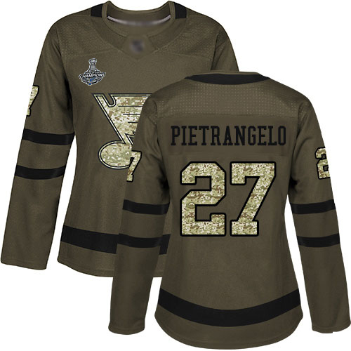 Adidas St. Louis Blues #27 Alex Pietrangelo Green Salute to Service Stanley Cup Champions Women's Stitched Jersey Womens