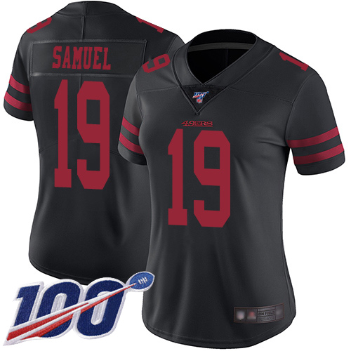 49ers #19 Deebo Samuel Black Alternate Women's Stitched 100th Season Vapor Limited Jersey