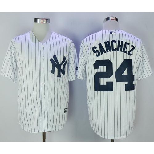 New York Yankees #24 Gary Sanchez White Strip New Cool Base Stitched Jersey Men's