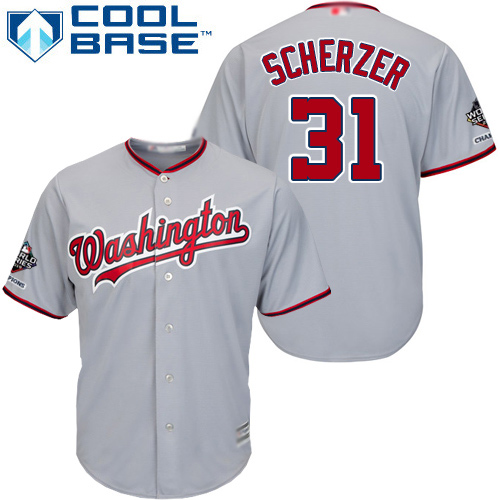 Washington Nationals #31 Max Scherzer Grey New Cool Base 2019 World Series Champions Stitched Jersey Men's