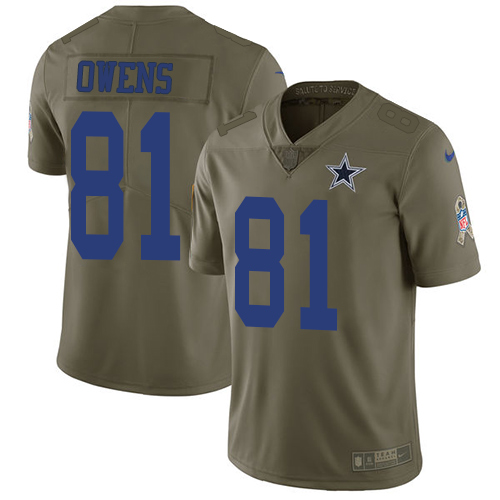 Dallas Cowboys #81 Terrell Owens Olive Men's Stitched Limited 2017 Salute To Service Jersey Men's