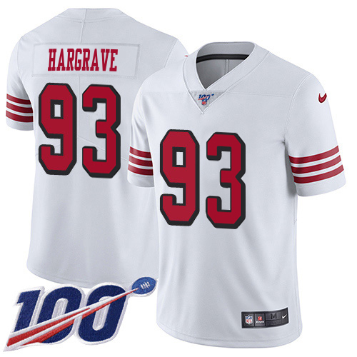 49ers #93 Javon Hargrave White Rush Youth Stitched Limited 100th Season Jersey