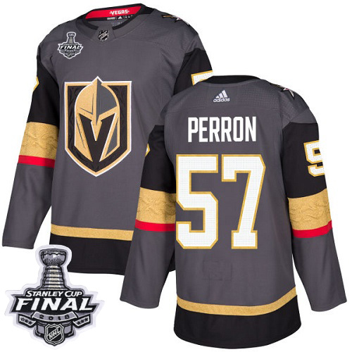 Adidas Golden Vegas Golden Knights #57 David Perron Grey Home Authentic 2018 Stanley Cup Final Stitched Youth Jersey Youth