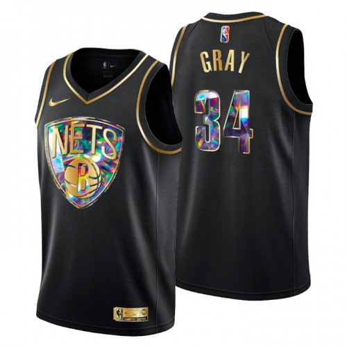 Brooklyn Brooklyn Nets #34 Raiquan Gray Mens Golden Edition Diamond Logo 2021/22 Swingman Jersey - Black Mens
