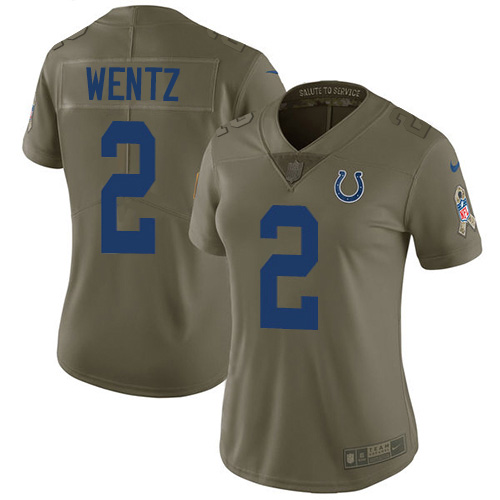 Indianapolis Indianapolis Colts #2 Carson Wentz Olive Women's Stitched Limited 2017 Salute To Service Jersey Womens