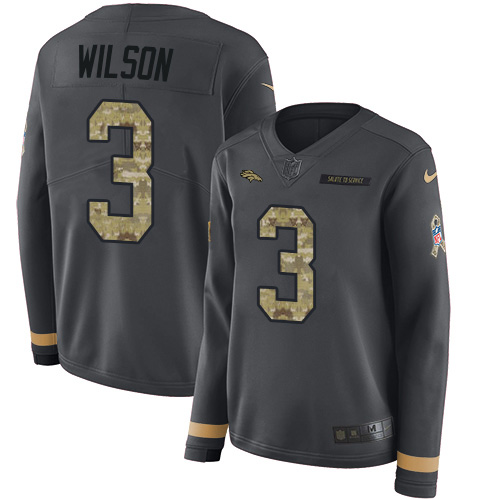 Broncos #3 Russell Wilson Anthracite Salute To Service Women's Stitched Limited Therma Long Sleeve Jersey