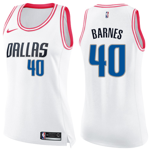 Dallas Mavericks #40 Harrison Barnes White/Pink Womens Swingman Fashion Jersey Womens