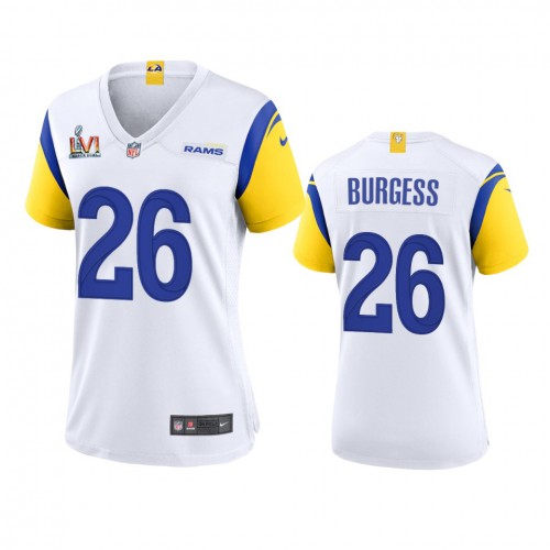 Los Angeles Los Angeles Rams #26 Terrell Burgess Women's Super Bowl LVI Patch Alternate Game Jersey - White Womens