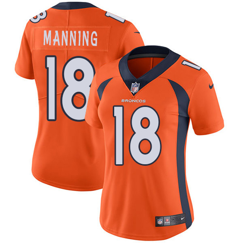 Broncos #18 Peyton Manning Orange Team Color Women's Stitched Vapor Untouchable Limited Jersey