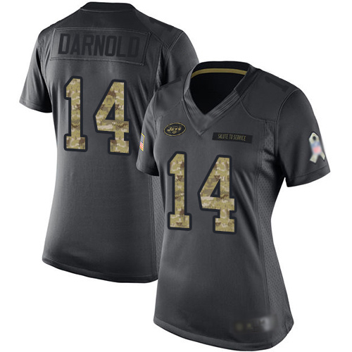 New York Jets #14 Sam Darnold Black Women's Stitched Limited 2016 Salute to Service Jersey Womens