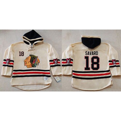 Chicago Blackhawks #18 Denis Savard Cream Heavyweight Pullover Hoodie Stitched Jersey Men's