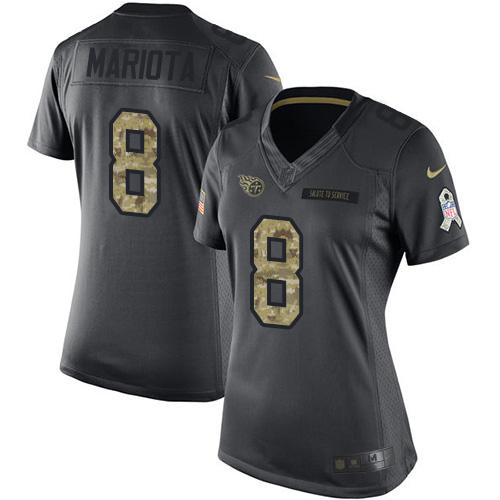 Tennessee Titans #8 Marcus Mariota Black Women's Stitched Limited 2016 Salute to Service Jersey Womens
