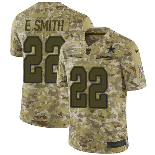 Cowboys #22 Emmitt Smith Camo Men's Stitched Limited 2018 Salute To Service Jersey
