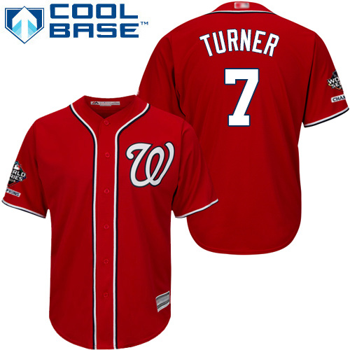 Washington Nationals #7 Trea Turner Red New Cool Base 2019 World Series Champions Stitched Jersey Men's