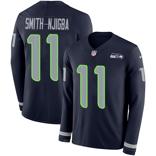 Seahawks #11 Jaxon Smith-Njigba Steel Blue Team Color Men's Stitched Limited Therma Long Sleeve Jersey