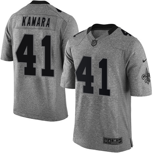 Saints #41 Alvin Kamara Gray Men's Stitched Limited Gridiron Gray Jersey