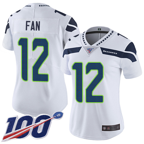 Seahawks #12 Fan White Women's Stitched 100th Season Vapor Limited Jersey